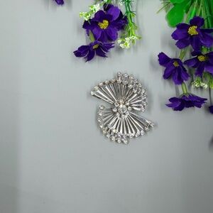 Coro Silver Vintage Brooch with Clear Crystal Accents